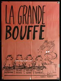2a353 GRANDE BOUFFE French one-panel '73 Marcello Mastroianni, Ugo Tognazzi, wacky Reiser art!