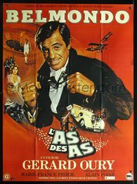 2a380 L'AS DES AS French one-panel movie poster '82 great art of Jean-Paul Belmondo by Jean Mascii!
