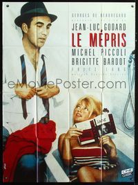 2a387 LE MEPRIS French one-panel poster R80s Jean-Luc Godard, sexy Brigitte Bardot reading in bath!
