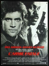 2a392 LETHAL WEAPON French 1panel '87 great close image of cop partners Mel Gibson & Danny Glover!