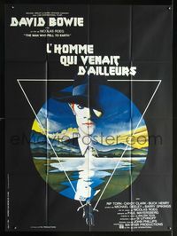 2a410 MAN WHO FELL TO EARTH French 1p '76 Nicolas Roeg, great artwork of David Bowie by Vic Fair!