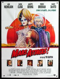 2a412 MARS ATTACKS! French 1panel '96 directed Tim Burton, Jack Nicholson, great artwork of aliens!