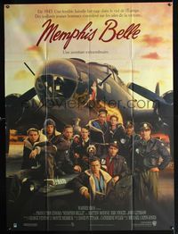 2a414 MEMPHIS BELLE French 1panel '90 Matt Modine, Sean Astin, cool cast portrait by WWII airplane!
