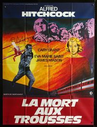 2a444 NORTH BY NORTHWEST French 1p R82 Hitchcock, art of Cary Grant & Eva Marie Saint by Guillotin!