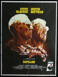 2a450 PAPILLON French 1panel '73 Franklin J. Schaffner, great art of Steve McQueen & Dustin Hoffman!
