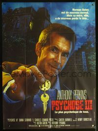 2a463 PSYCHO III French 1p '86 great close image of Anthony Perkins as Norman Bates, horror sequel!