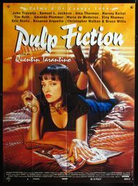 2a464 PULP FICTION French 1p '94 sexy close up smoking Uma Thurman, directed by Quentin Tarantino!