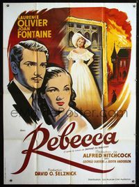 2a465 REBECCA French 1p R70s Alfred Hitchcock, art of Laurence Olivier & Joan Fontaine by Grinsson!