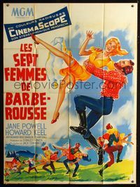 2a478 SEVEN BRIDES FOR SEVEN BROTHERS French 1panel '54 art of Jane Powell & Keel by Roger Soubie!