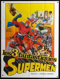 2a504 THREE FANTASTIC SUPERMEN French one-panel poster '76 wonderful comic book super hero artwork!