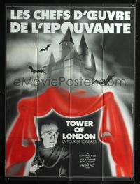 2a509 TOWER OF LONDON French one-panel poster R80s Boris Karloff plus spooky castle art by Landi!