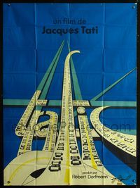 2a510 TRAFFIC French one-panel movie poster '71 Jacques Tati as Mr. Hulot, cool cars on highway art!