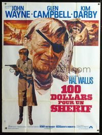 2a515 TRUE GRIT French one-panel poster '69 great art of John Wayne as Rooster Cogburn & Kim Darby!