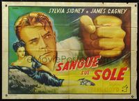 2a562 BLOOD ON THE SUN Italian 1p '45 huge art of punching James Cagney & Sylvia Sidney by Tappa!