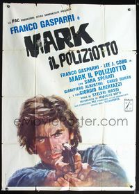 2a563 BLOOD SWEAT & FEAR Italian one-panel poster '75 cool art of Franco Gasparri pointing gun!