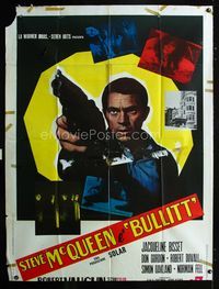 2a572 BULLITT Italian one-panel movie poster '69 cool image of Steve McQueen pointing gun!