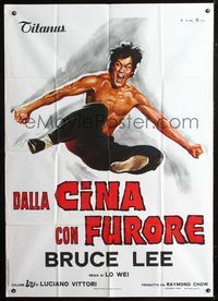 2a579 CHINESE CONNECTION Italian 1p R1970s great art of Bruce Lee in the air by Averado Ciriello!