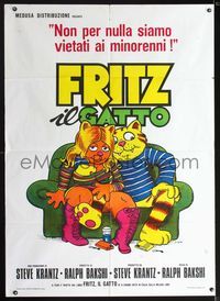 2a628 FRITZ THE CAT Italian one-panel '72 Ralph Bakshi, great wacky feline cartoon art by Calma!