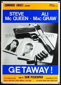 2a633 GETAWAY Italian one-panel poster '72 Steve McQueen, Ali McGraw, Sam Peckinpah, cool gun image!