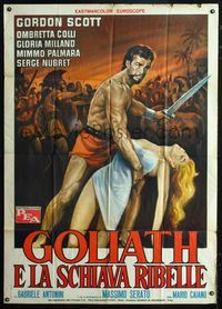 2a639 GOLIATH & THE REBEL SLAVE Italian 1p '63 art of barechested Gordon Scott holding sexy girl!