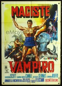 2a640 GOLIATH & THE VAMPIRES Italian one-panel poster '61 art of Gordon Scott as Maciste by Deseta!