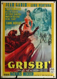 2a643 GRISBI Italian one-panel movie poster '54 cool art of Jean Gabin & sexy elegant Jeanne Moreau!