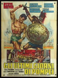 2a685 LAST DAYS OF POMPEII Italian one-panel poster R60 artwork of battling gladiator Steve Reeves!