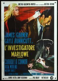 2a703 MARLOWE Italian one-panel poster '69 artwork of James Garner & sexy Gayle Hunnicutt with gun!