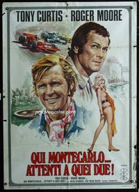 2a705 MISSION MONTE CARLO Italian 1p '74 Roger Moore & Tony Curtis, Persuaders, racing & gambling!