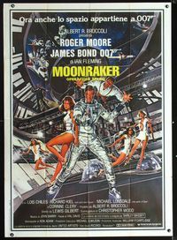 2a706 MOONRAKER Italian one-panel '79 cool art of Roger Moore as James Bond 007 in space station!