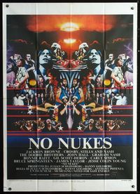 2a711 NO NUKES Italian one-panel poster '80 Jackson Browne, cool mirror image of rock & roll stars!