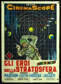 2a713 ON THE THRESHOLD OF SPACE Italian one-panel poster '58 cool artwork of astronaut in space!