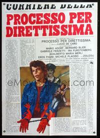 2a721 PROCESSO PER DIRETTISSIMA Italian one-panel '74 Lucio De Caro, cool newspaper artwork design!