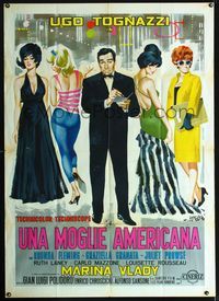 2a731 RUN FOR YOUR WIFE Italian one-panel poster '66 art of Ugo Tognazzi & 4 sexy babes by Symeoni!