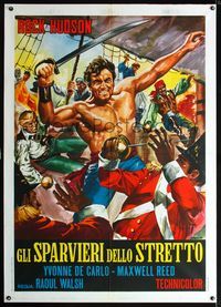 2a737 SEA DEVILS Italian one-panel poster R68 great artwork of of barechested Rock Hudson by Franco!