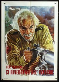 2a745 SHOUT AT THE DEVIL Italian 1panel '76 great close up art of Lee Marvin with giant machine gun!