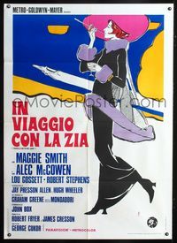 2a772 TRAVELS WITH MY AUNT Italian one-panel movie poster '72 Graham Greene, Maggie Smith, cool art!