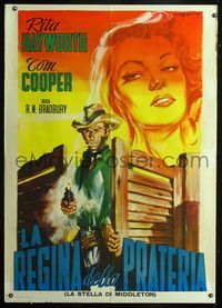 2a774 TROUBLE IN TEXAS Italian 1panel '50s art of beautiful Rita Hayworth & tough cowboy by Casaro!
