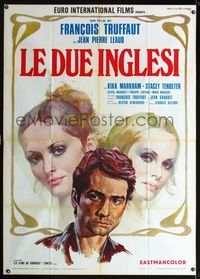 2a775 TWO ENGLISH GIRLS Italian 1panel '71 Francois Truffaut, art of Jean-Pierre Leaud by Gasparri!
