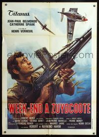 2a786 WEEKEND AT DUNKIRK Italian 1panel R76 art of Jean-Paul Belmondo with machine gun by Ciriello!
