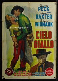 2a799 YELLOW SKY Italian 1p '48 romantic embrace art of Gregory Peck & Anne Baxter, Richard Widmark