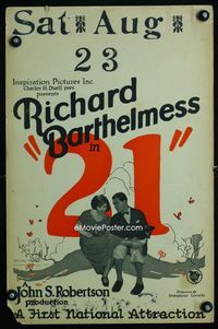 2a006 21 window card poster '23 Twenty-One, under age Richard Barthelmess loves Dorothy Mackaill!
