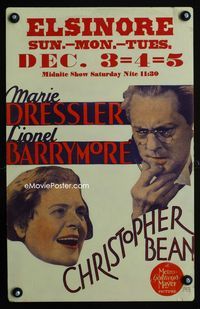 2a054 CHRISTOPHER BEAN window card '33 Marie Dressler, Lionel Barrymore, from Sidney Howard play!