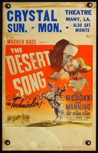 2a072 DESERT SONG window card '44 Oscar Hammerstein II musical, Dennis Morgan, sexy Irene Manning!