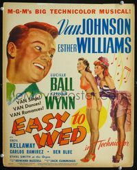 2a083 EASY TO WED window card '46 art of Van Johnson with super sexy Lucille Ball & Esther Williams!