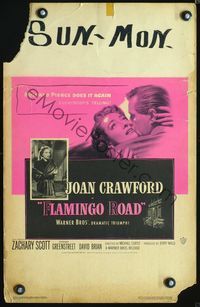 2a088 FLAMINGO ROAD window card '49 ultimate bad girl Joan Crawford in fur with gun & embracing!