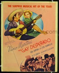 2a092 GAY DESPERADO window card poster '36 Nino Martini plays guitar and sings for sexy Ida Lupino!