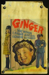 2a094 GINGER window card movie poster '35 Jane Withers hides from cop, plus giant smiling headshot!