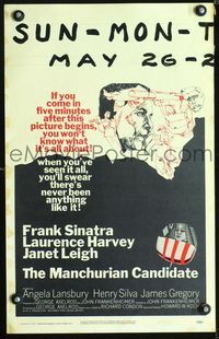 2a141 MANCHURIAN CANDIDATE WC '62 cool art of Frank Sinatra, directed by John Frankenheimer!
