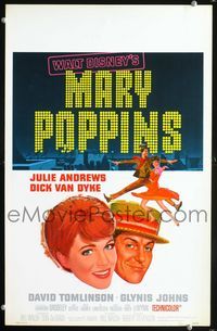 2a142 MARY POPPINS window card poster '64 Julie Andrews, Dick Van Dyke, Walt Disney musical classic!